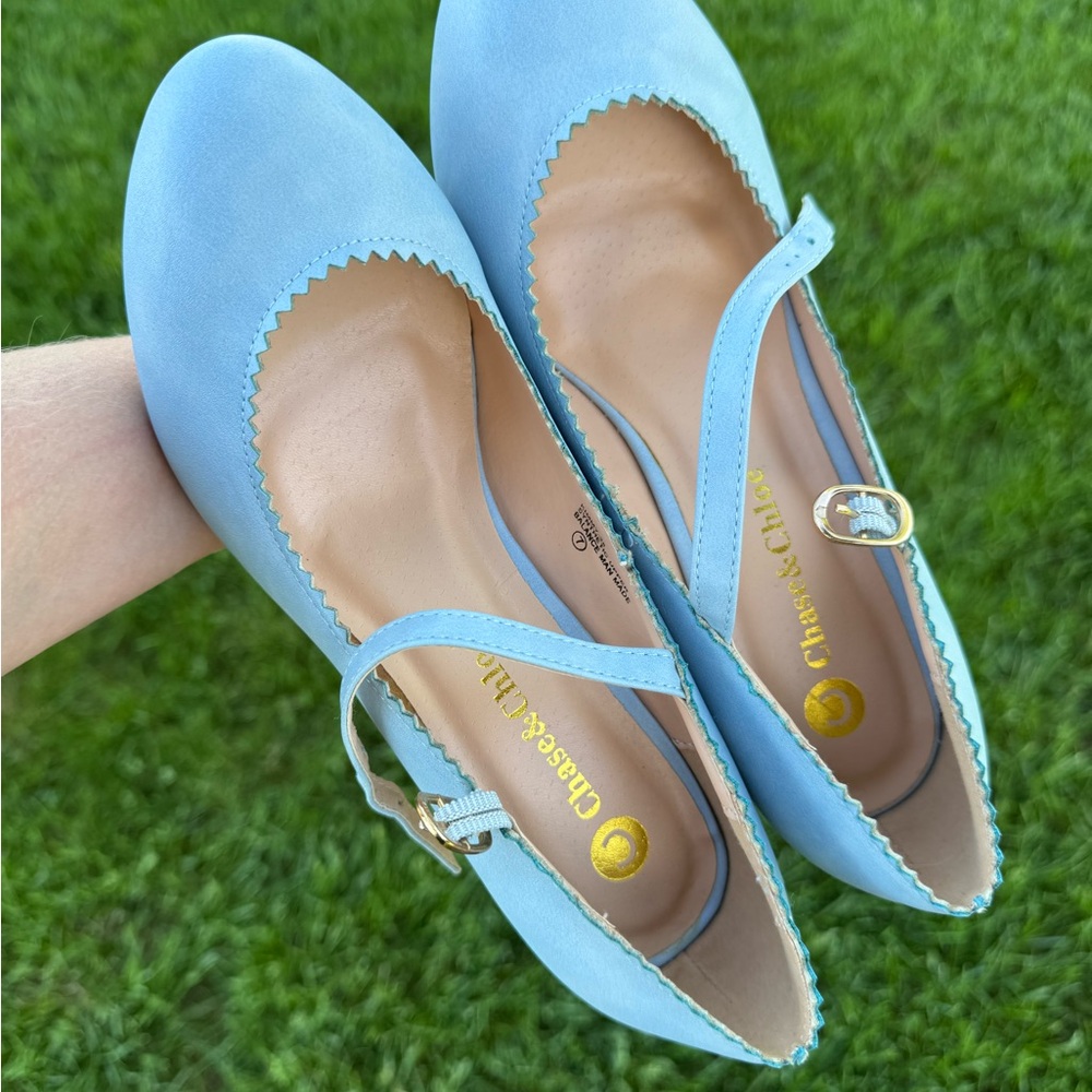 Chase + Chloe Blue Heels with Suede Finish